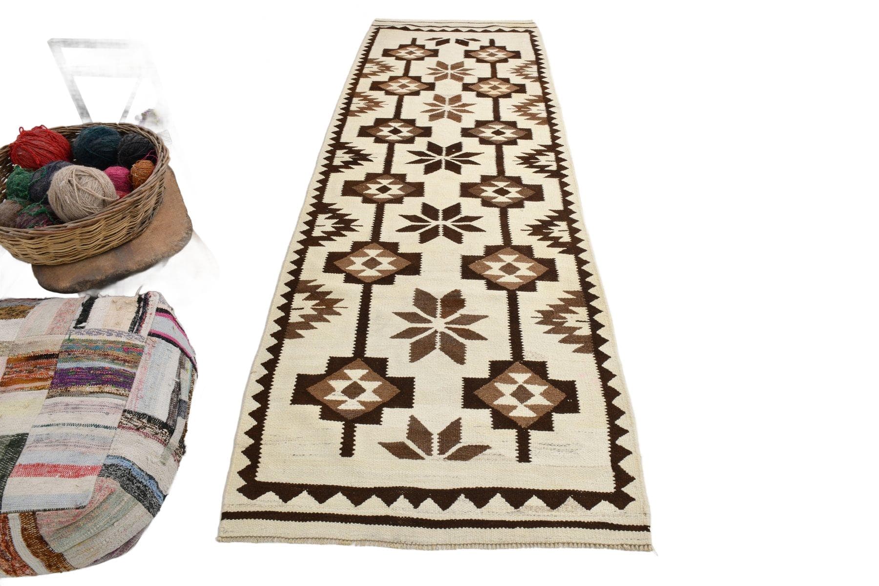 Chodnik 325x107 cm, beżowy, wełna, Turcja, lata 70. - 220678