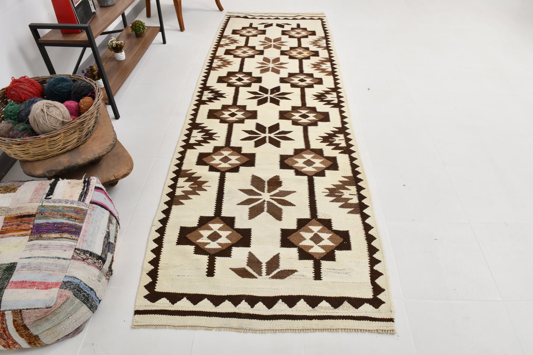 Chodnik 325x107 cm, beżowy, wełna, Turcja, lata 70. - 220682