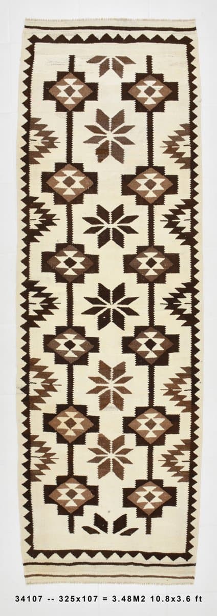 Chodnik 325x107 cm, beżowy, wełna, Turcja, lata 70. - 220683