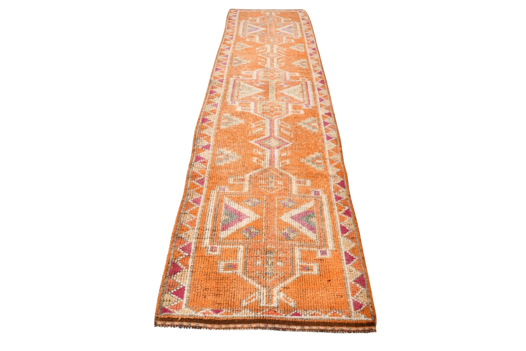 Chodnik 365x92 cm, pomarańczowy, wełna, Turcja, lata 70.