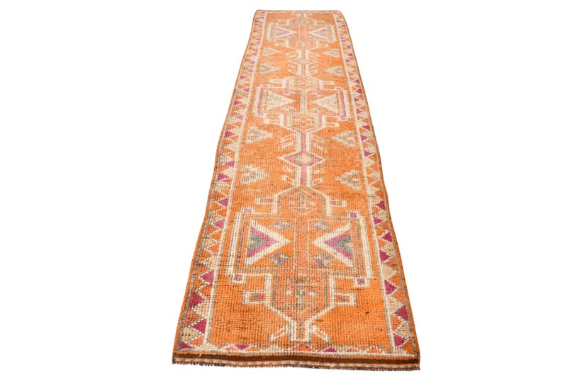 Chodnik 365x92 cm, pomarańczowy, wełna, Turcja, lata 70.
