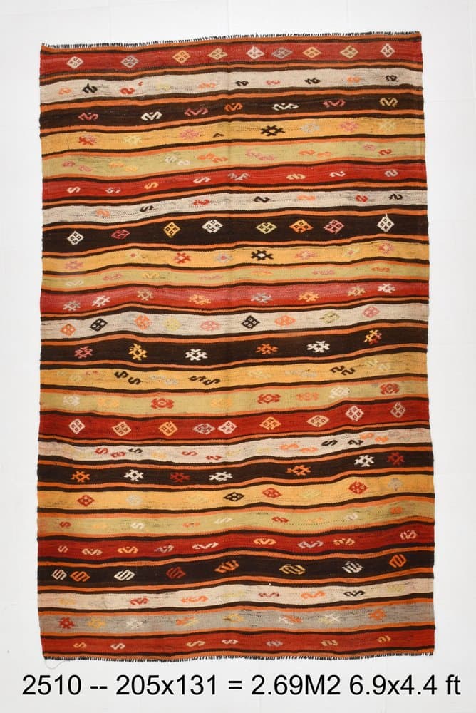 Kilim 205x131 cm, beżowy, brązowy, wełna, Turcja, lata 60. - 220640