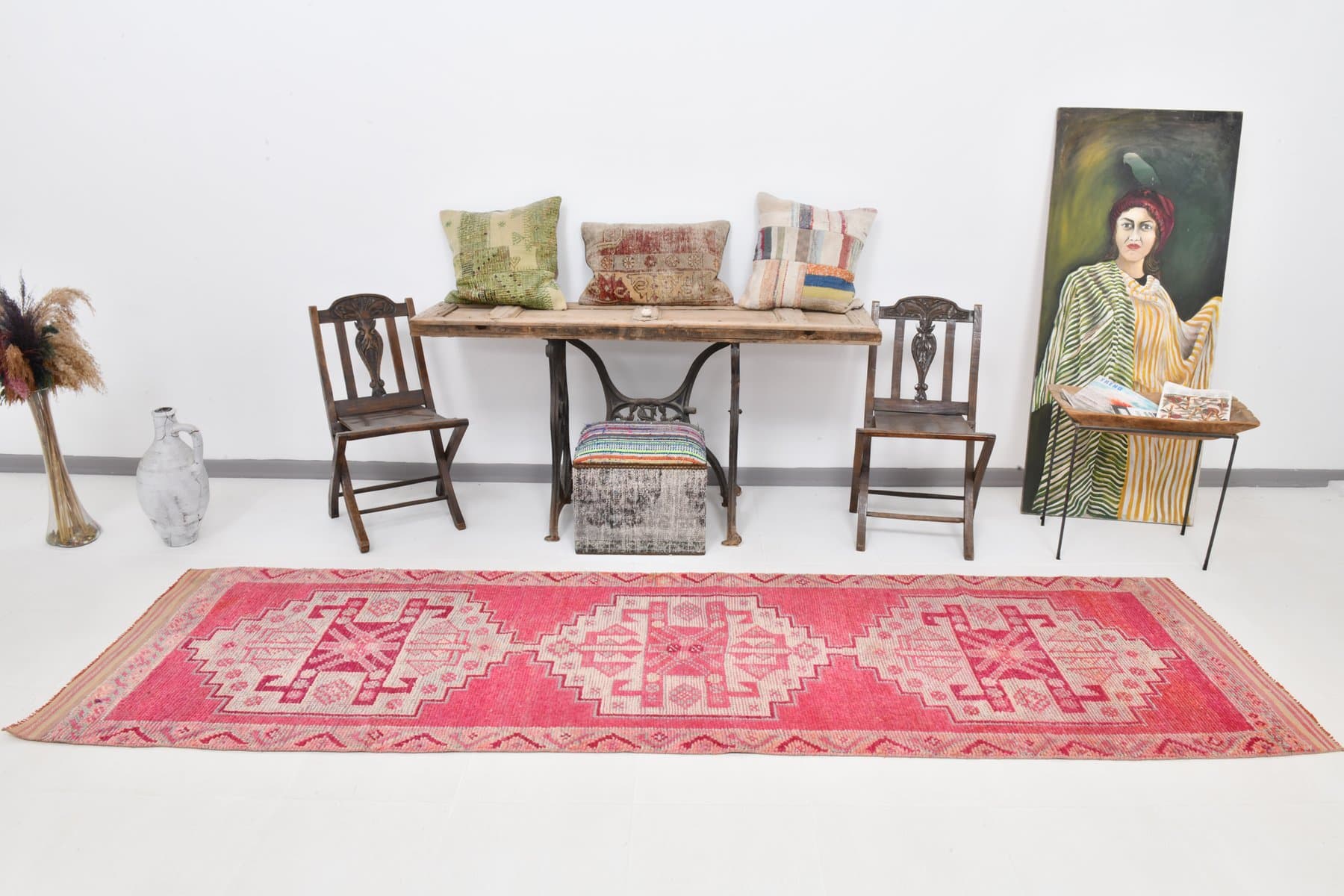 Runner 336x95 cm, pink, wool, 1970s - 220632