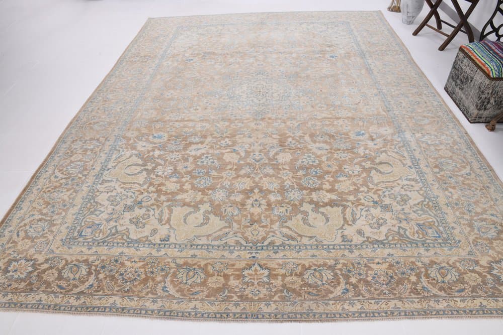 Dywan 361x275 cm, turkusowy, brązowy, wełna, Turcja, lata 60. - 220597