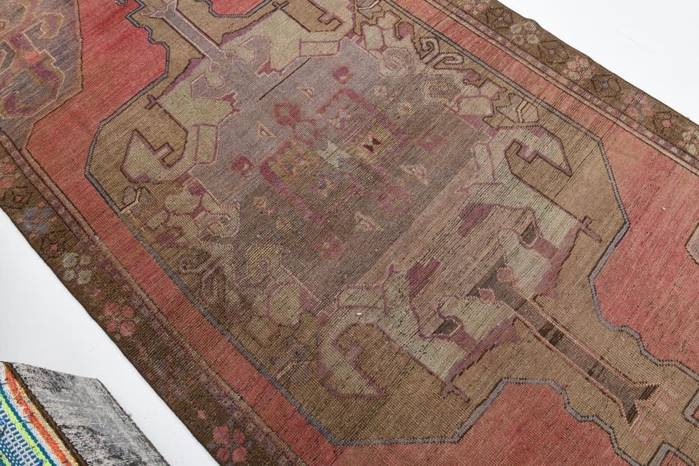 Dywan 338x150 cm, różowy, brązowy, wełna, lata 70. - 220554