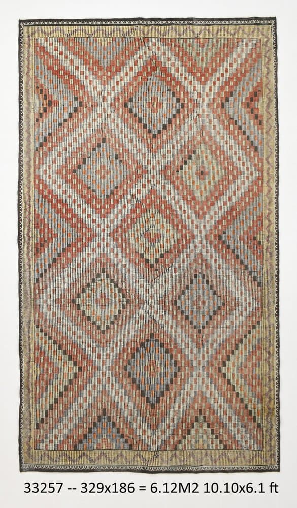 Kilim 186x329 cm, Red, Blue, Wool, 1970s - 221422