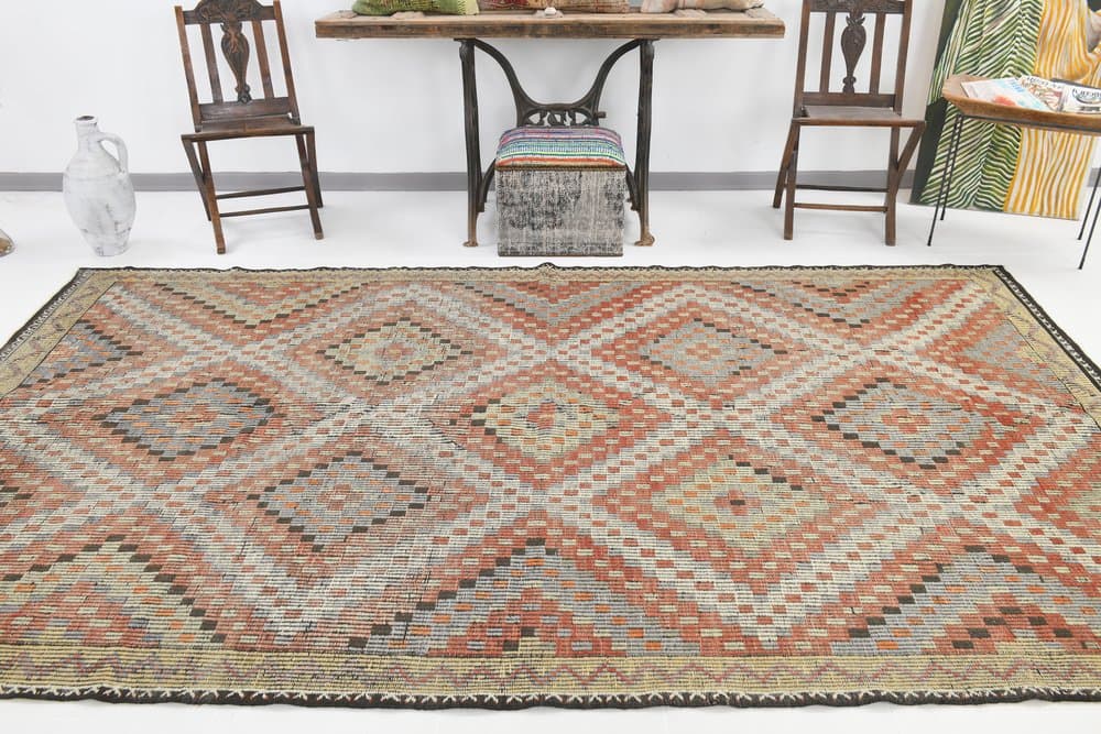 Kilim 186x329 cm, Red, Blue, Wool, 1970s - 221424