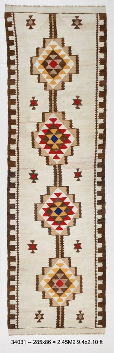 Kilim 86x285 cm, beżowy, wełna, Turcja, lata 70. - 221383