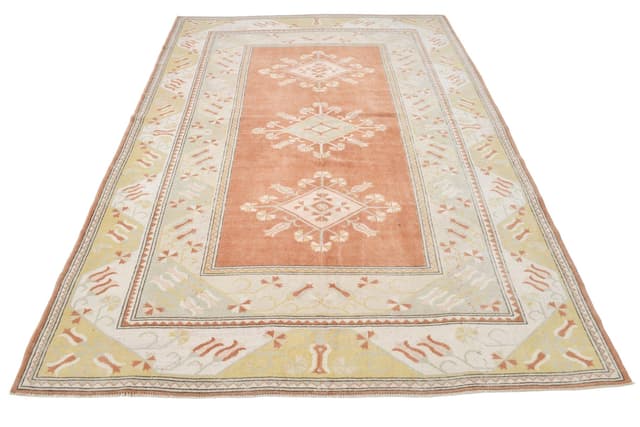 Dywan 205x276 cm, beżowy, pomarańczowy, wełna, lata 60. - WYMIARY