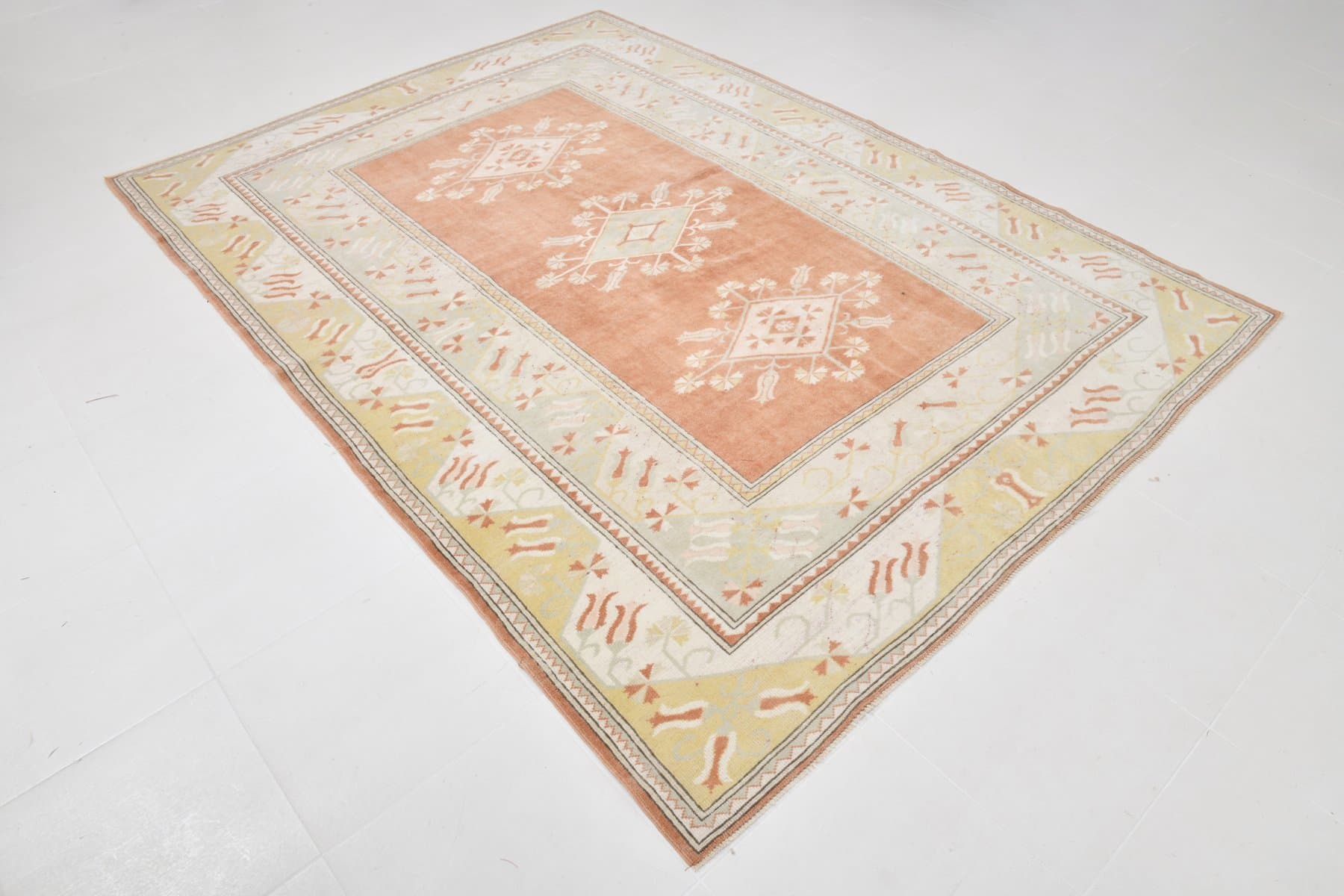 Dywan 205x276 cm, beżowy, pomarańczowy, wełna, lata 60. - 221359