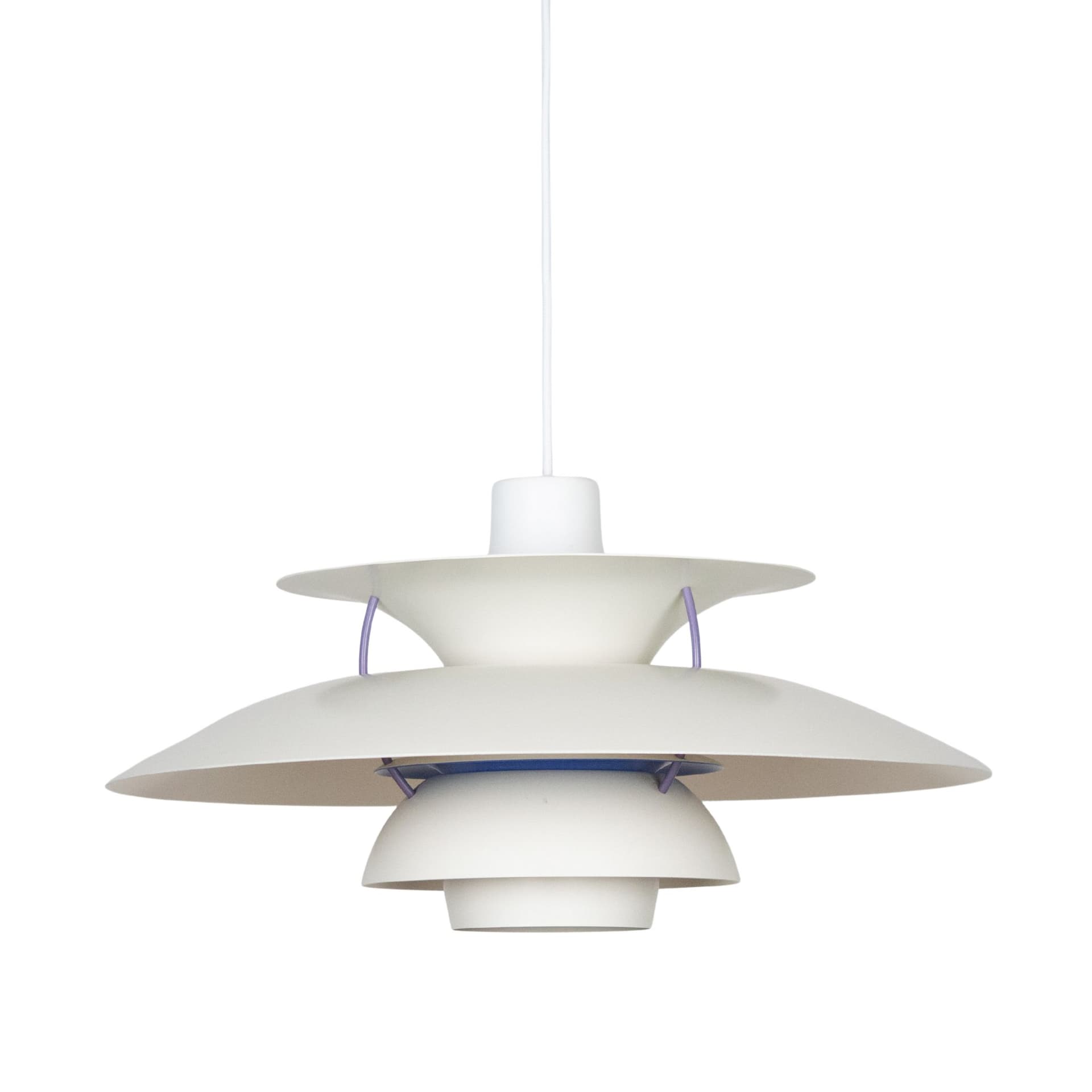 Lampa wisząca PH 5, metal biały, proj. P. Henningsen, Louis Poulsen, Dania, lata 80.