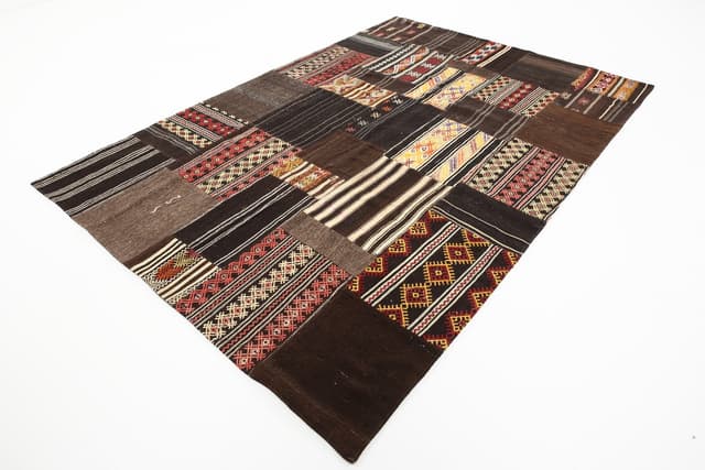 Kilim 204x297 cm, Brown, Red, Wool, 1960s - DIMENSION