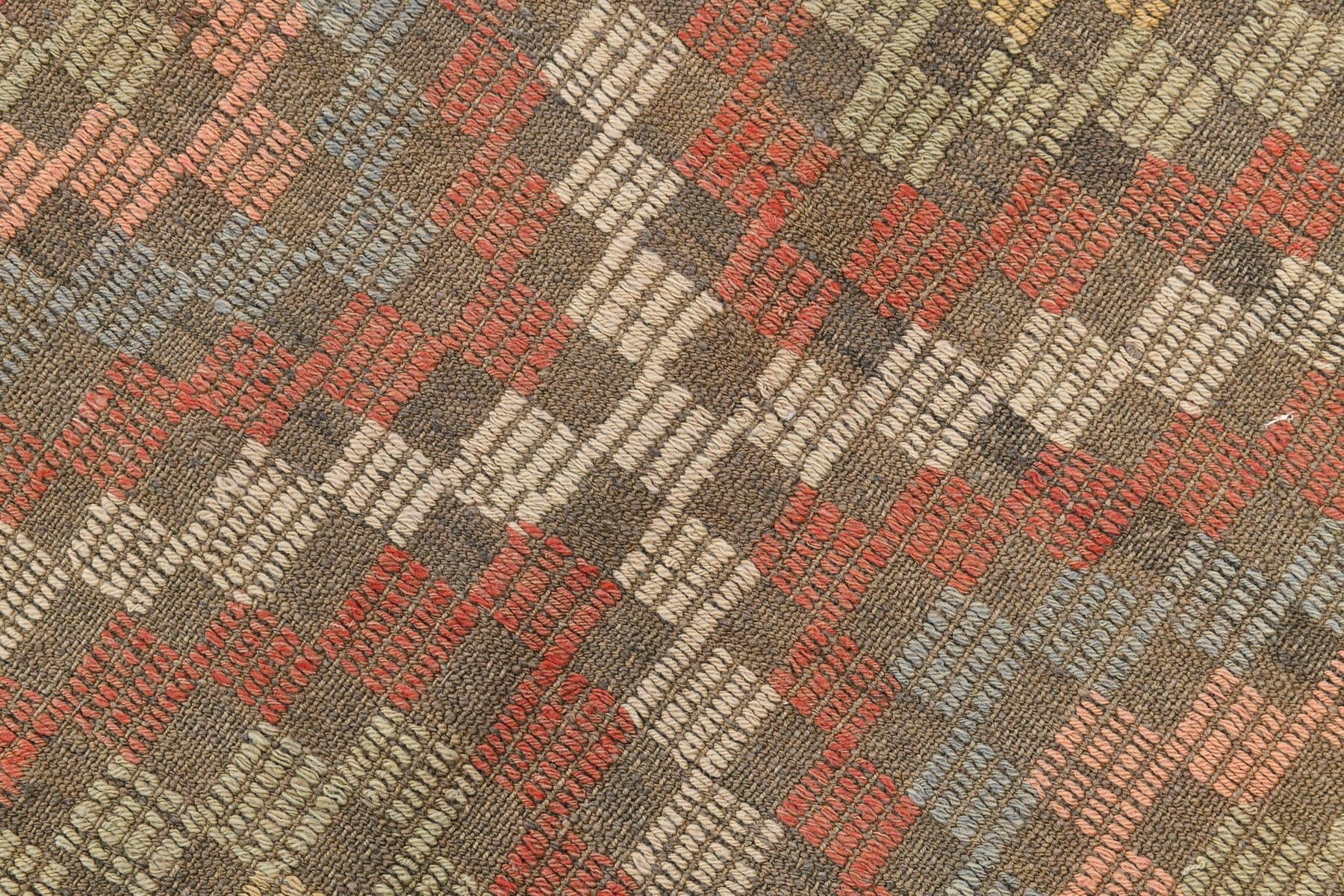 Kilim 251x178 cm, brązowy, wełna, lata 60. - 221308