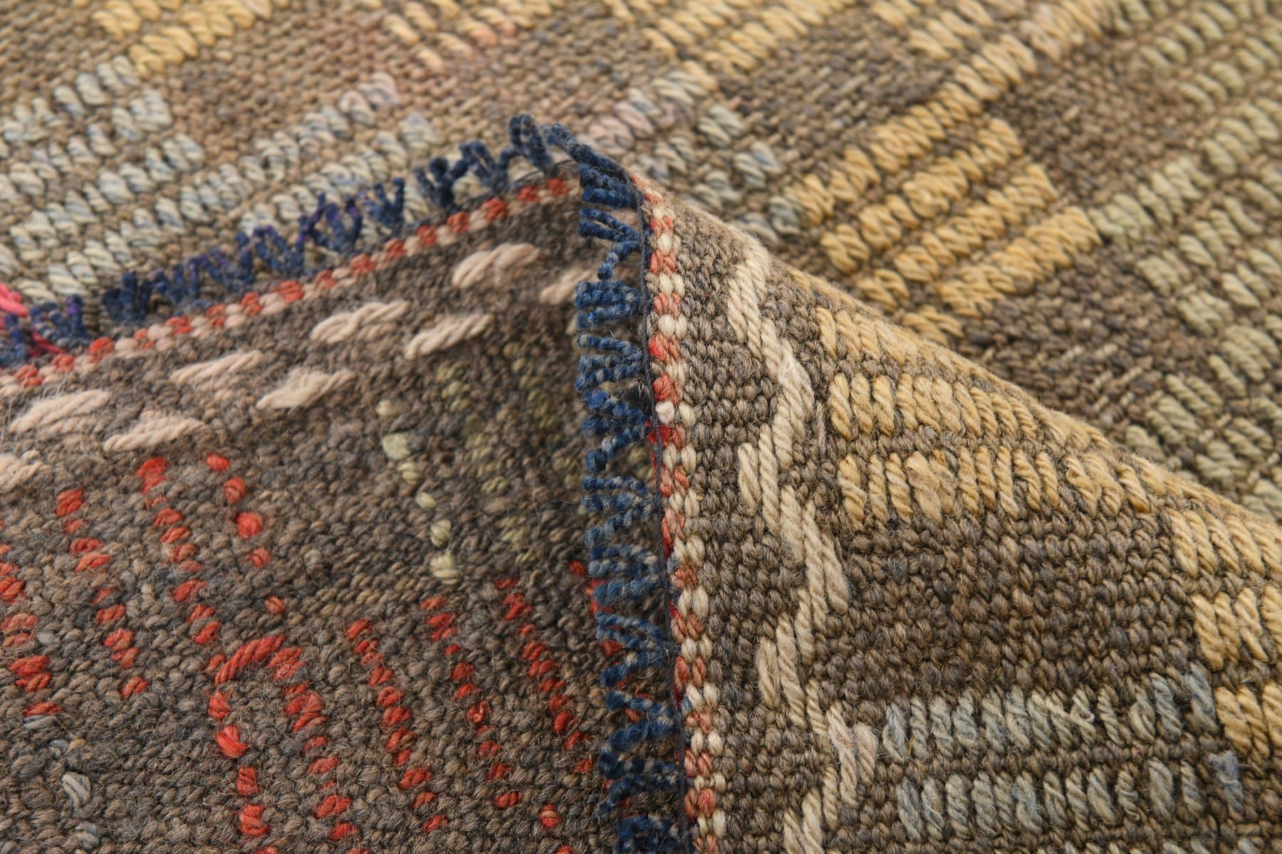 Kilim 251x178 cm, brązowy, wełna, lata 60. - 221303