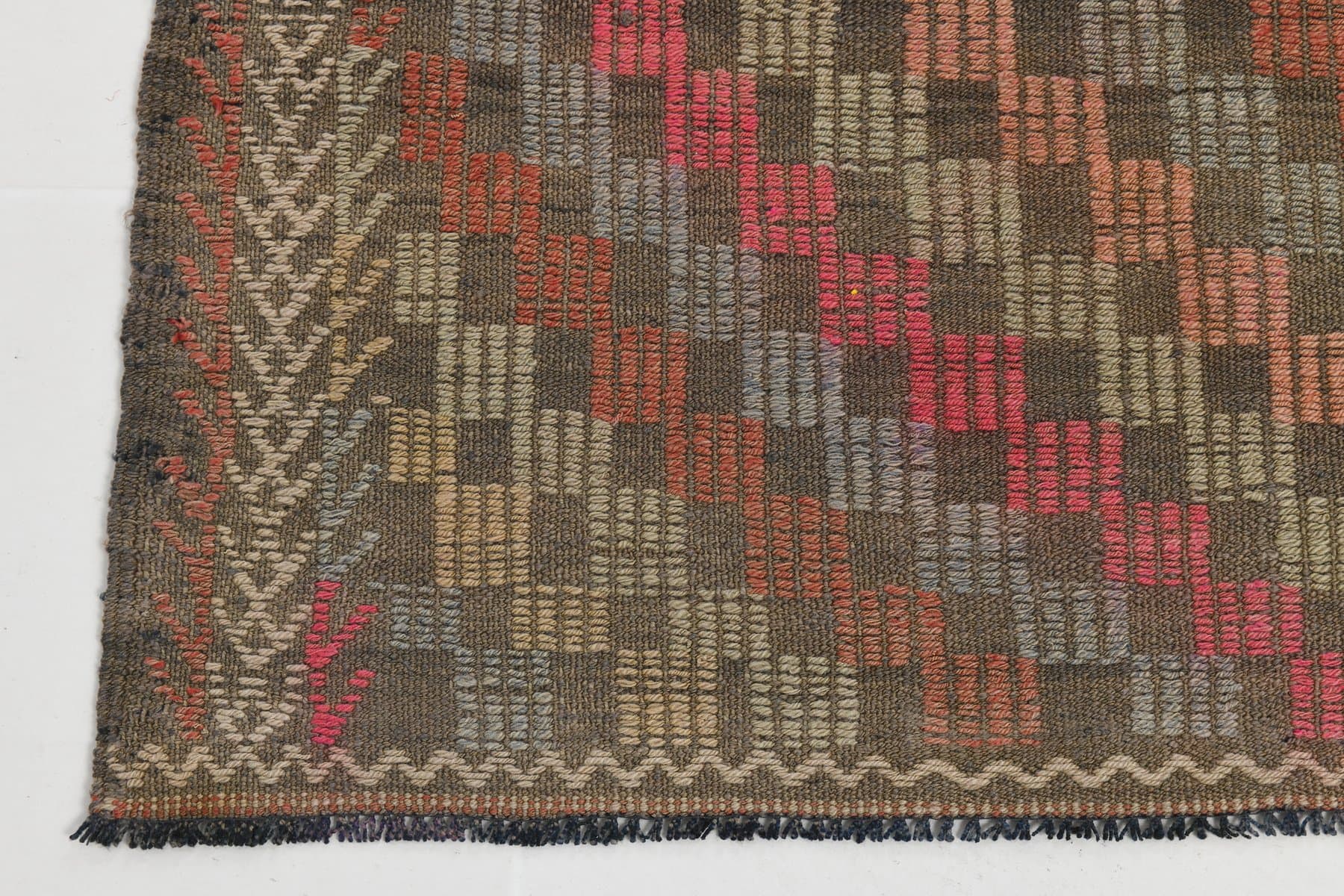 Kilim 251x178 cm, brązowy, wełna, lata 60. - 221311