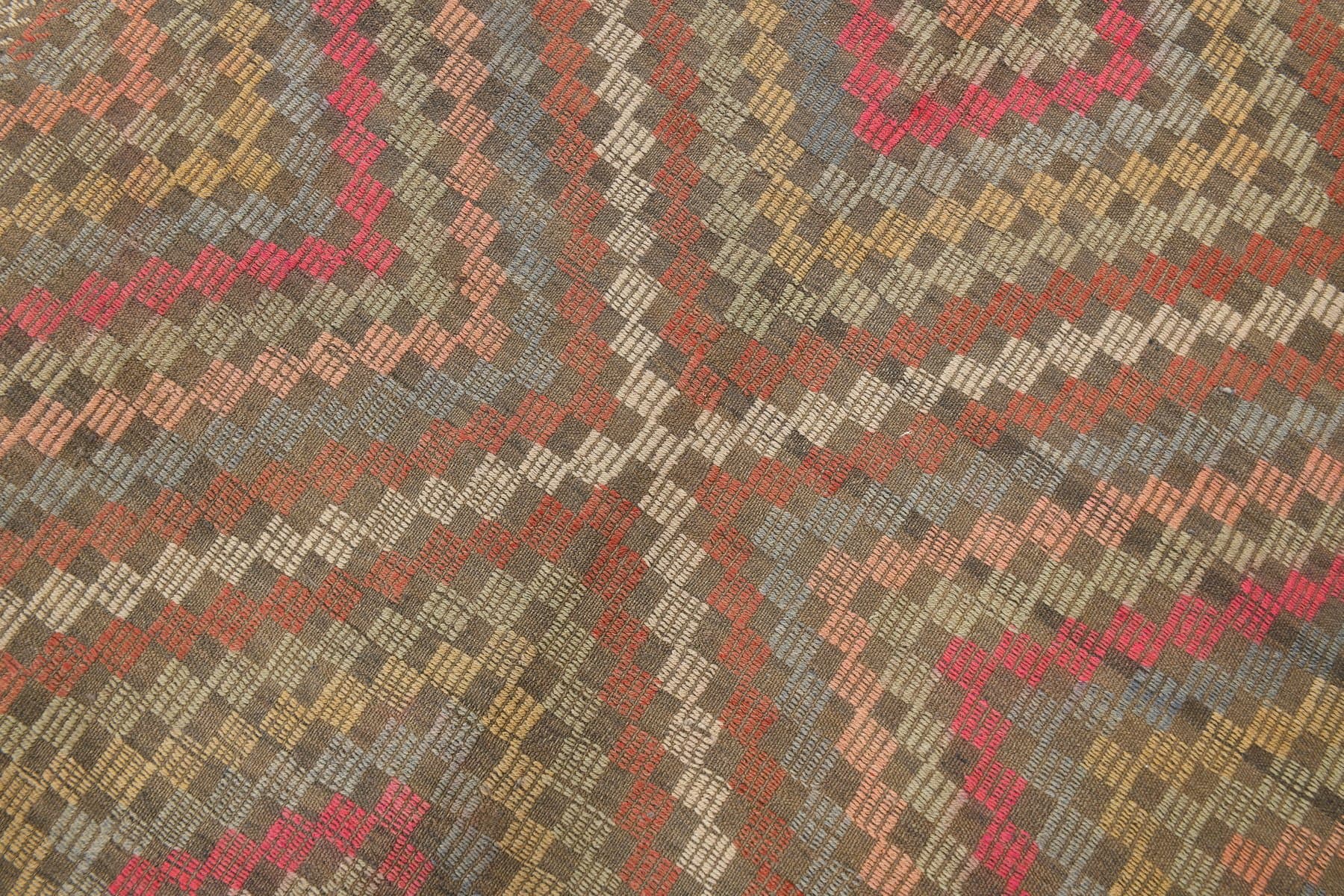 Kilim 251x178 cm, brązowy, wełna, lata 60. - 221309