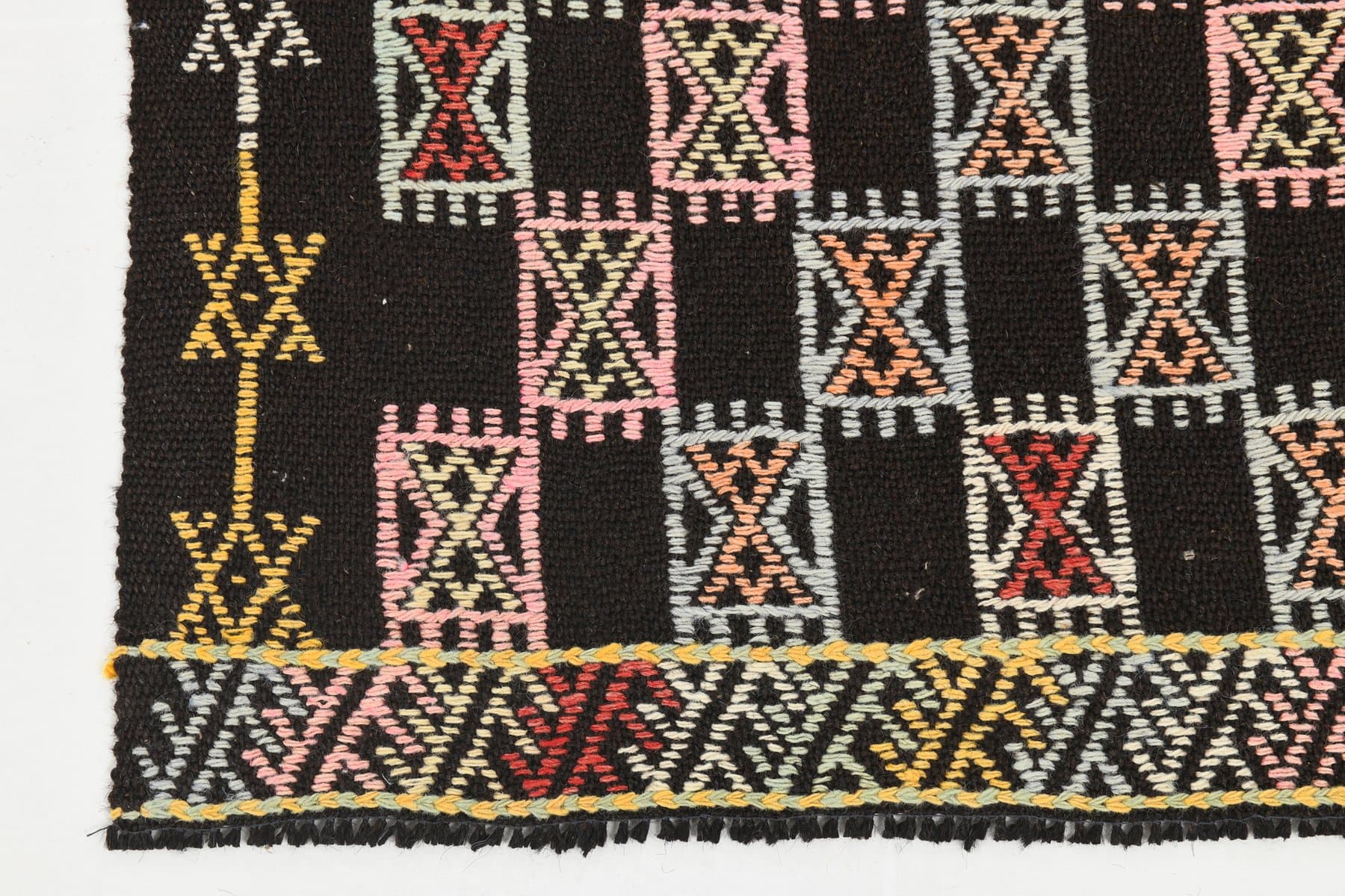 Kilim 148x262 cm, różowy, zielony, wełna, lata 60. - 221298