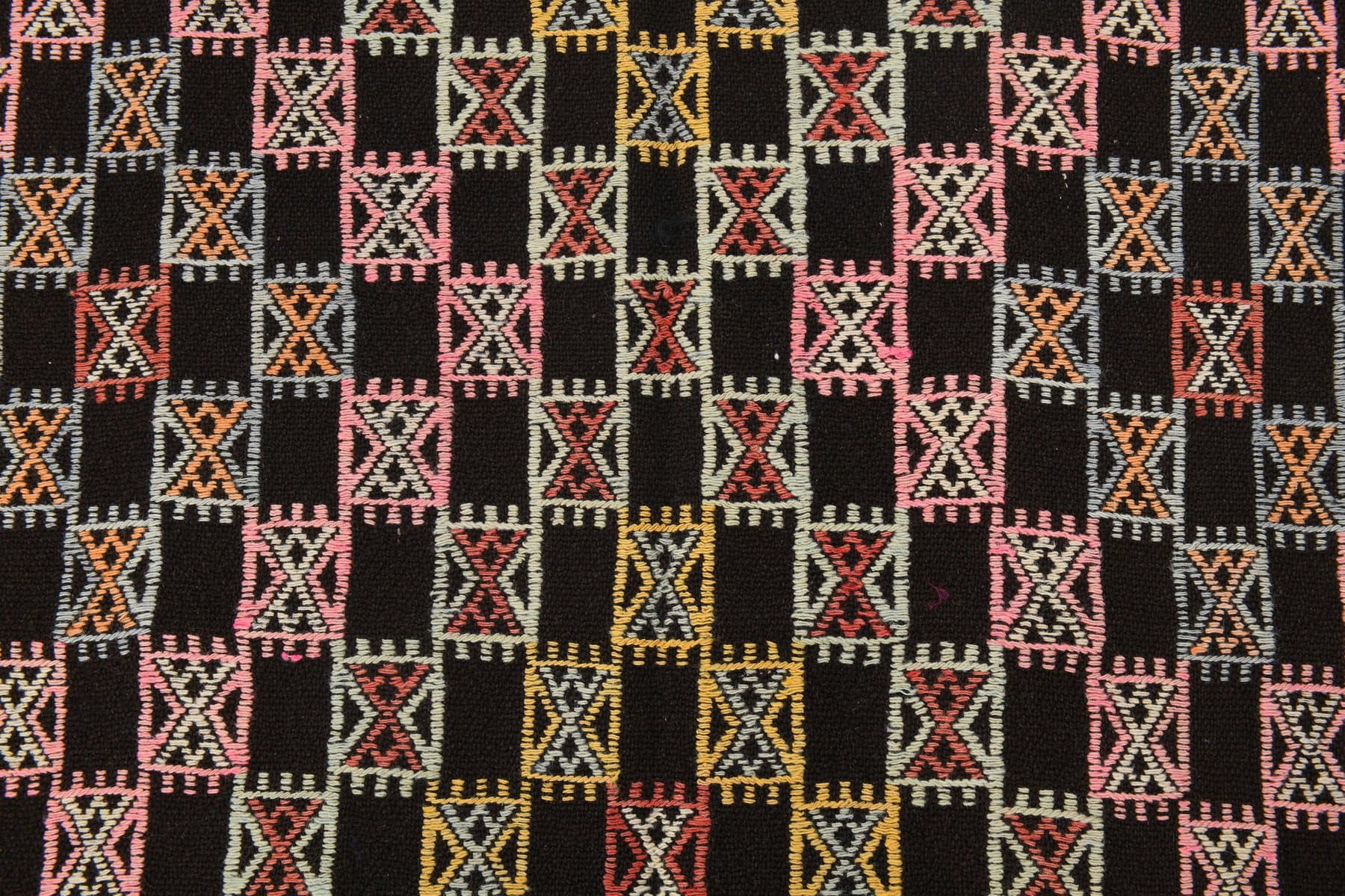 Kilim 148x262 cm, różowy, zielony, wełna, lata 60. - 221296