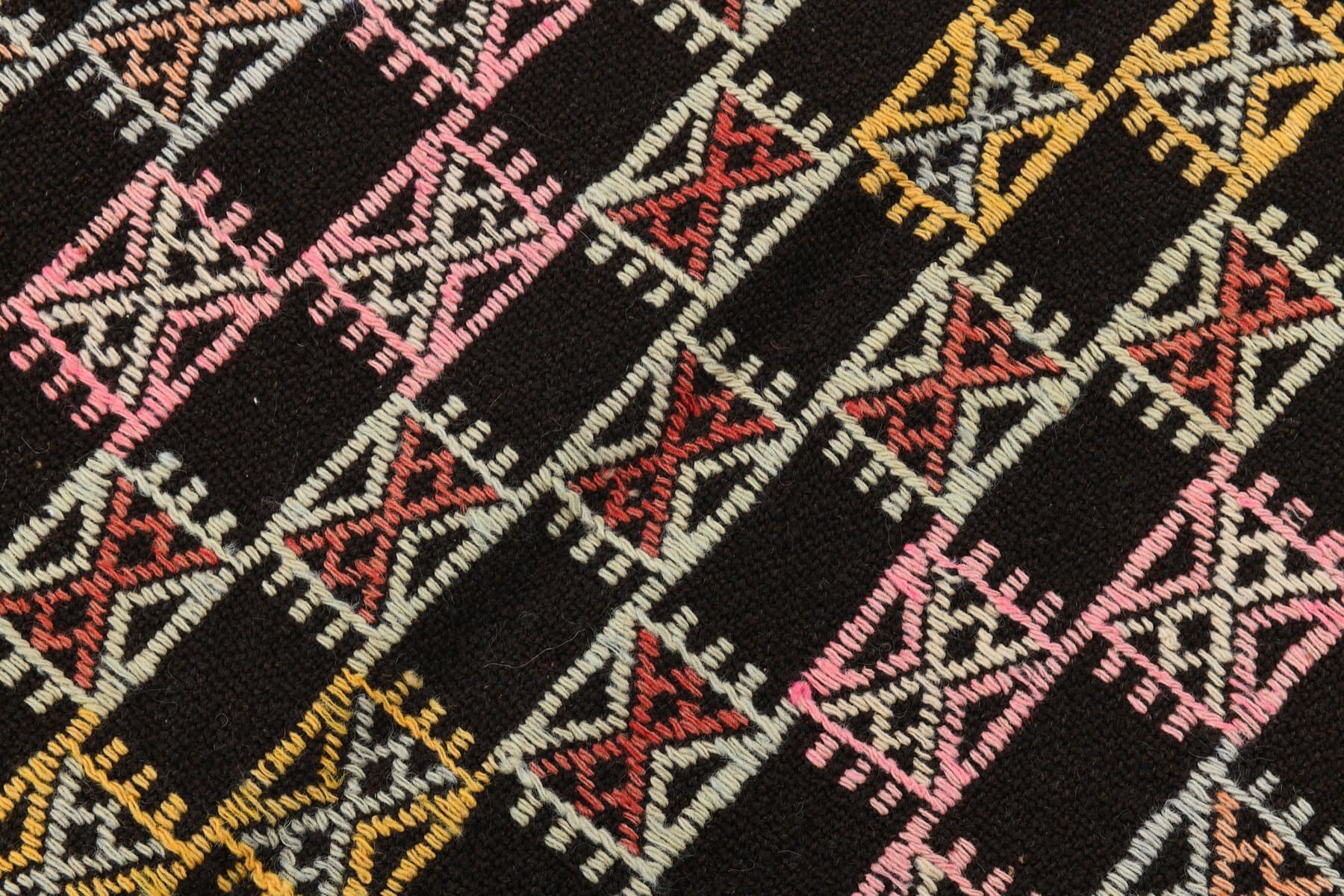 Kilim 148x262 cm, różowy, zielony, wełna, lata 60. - 221297