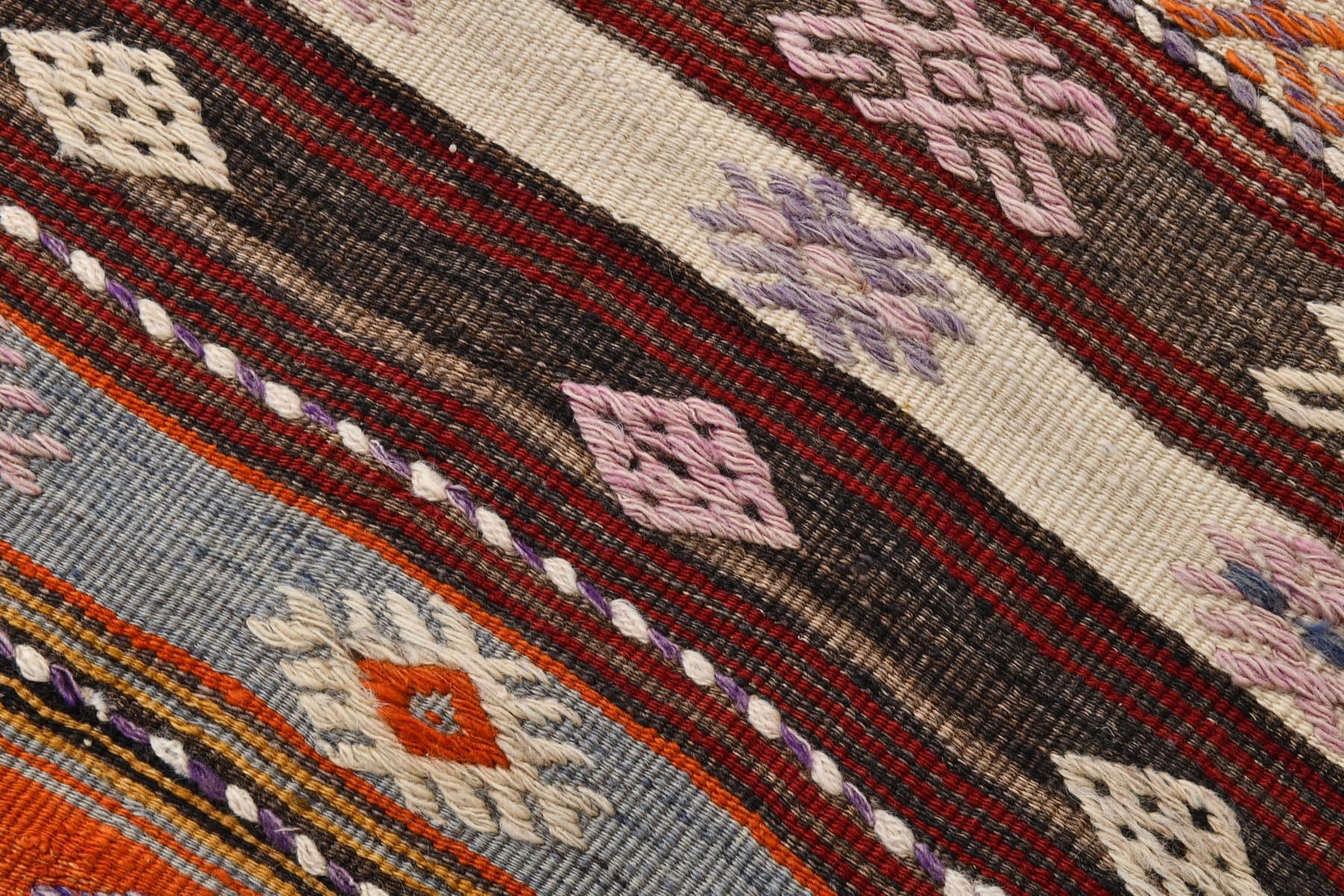 Kilim 406x58 cm, brązowy, wełna, Turcja, lata 60. - 221257