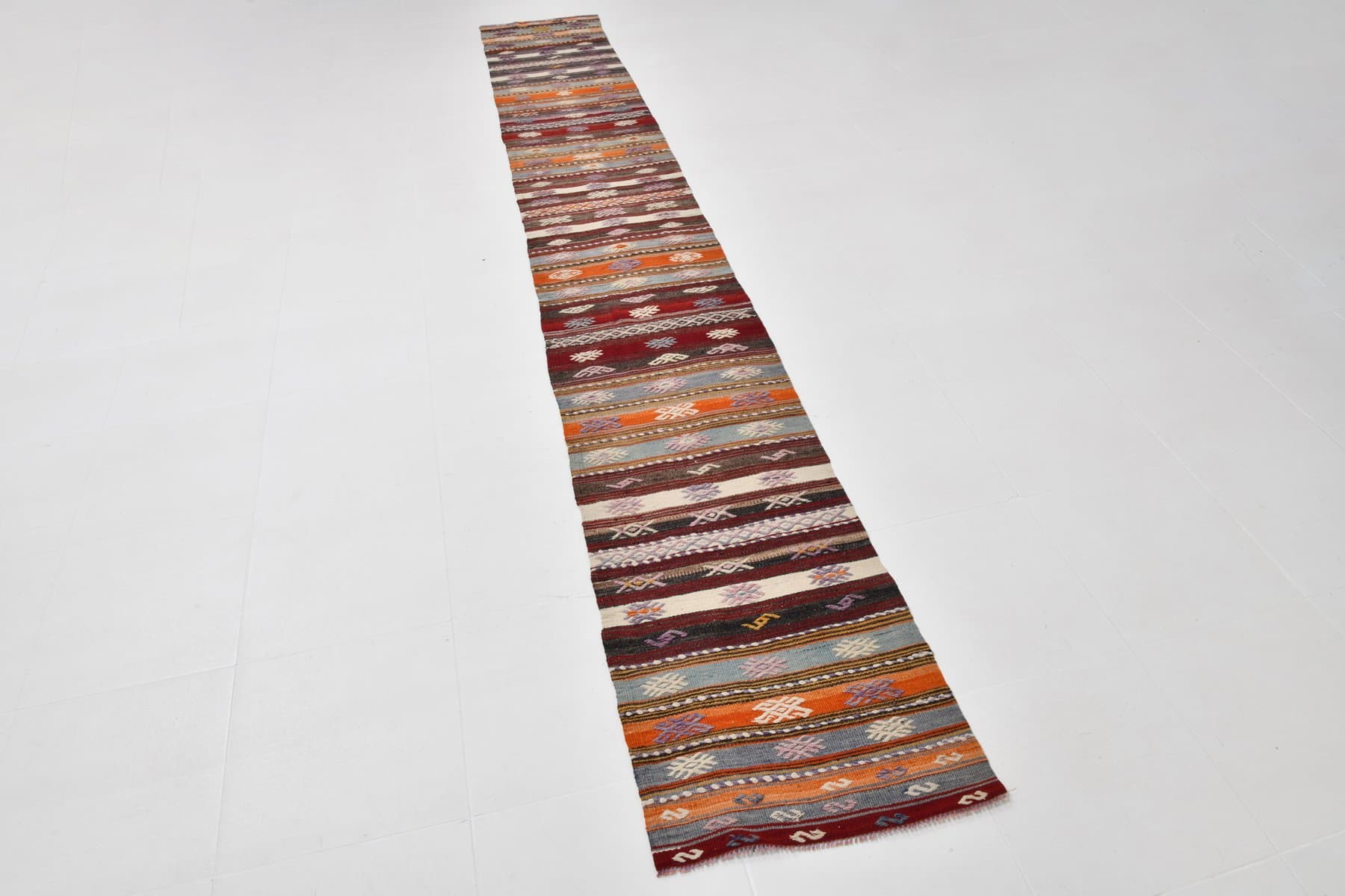 Kilim 406x58 cm, brązowy, wełna, Turcja, lata 60. - 221255