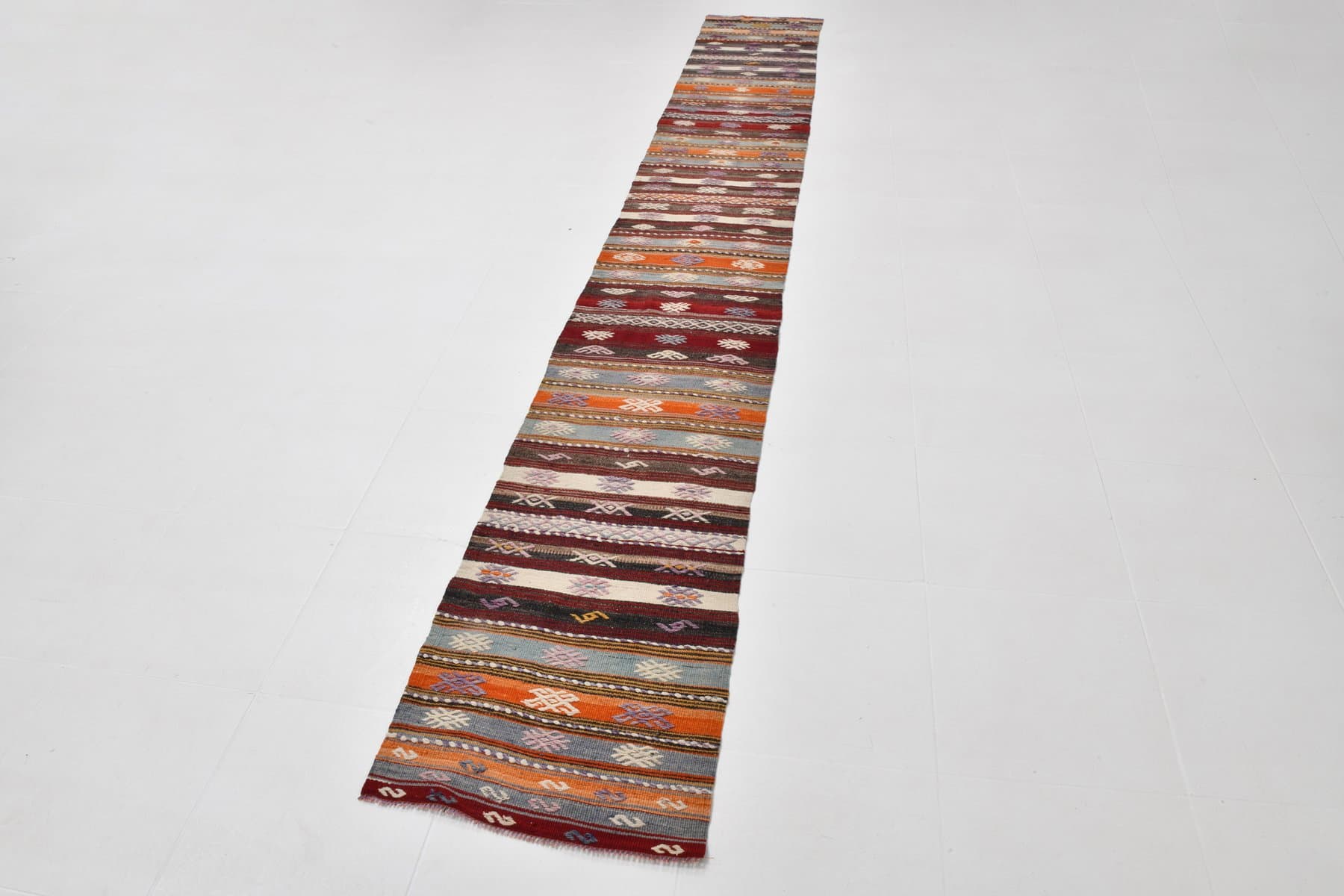Kilim 406x58 cm, brązowy, wełna, Turcja, lata 60. - 221250
