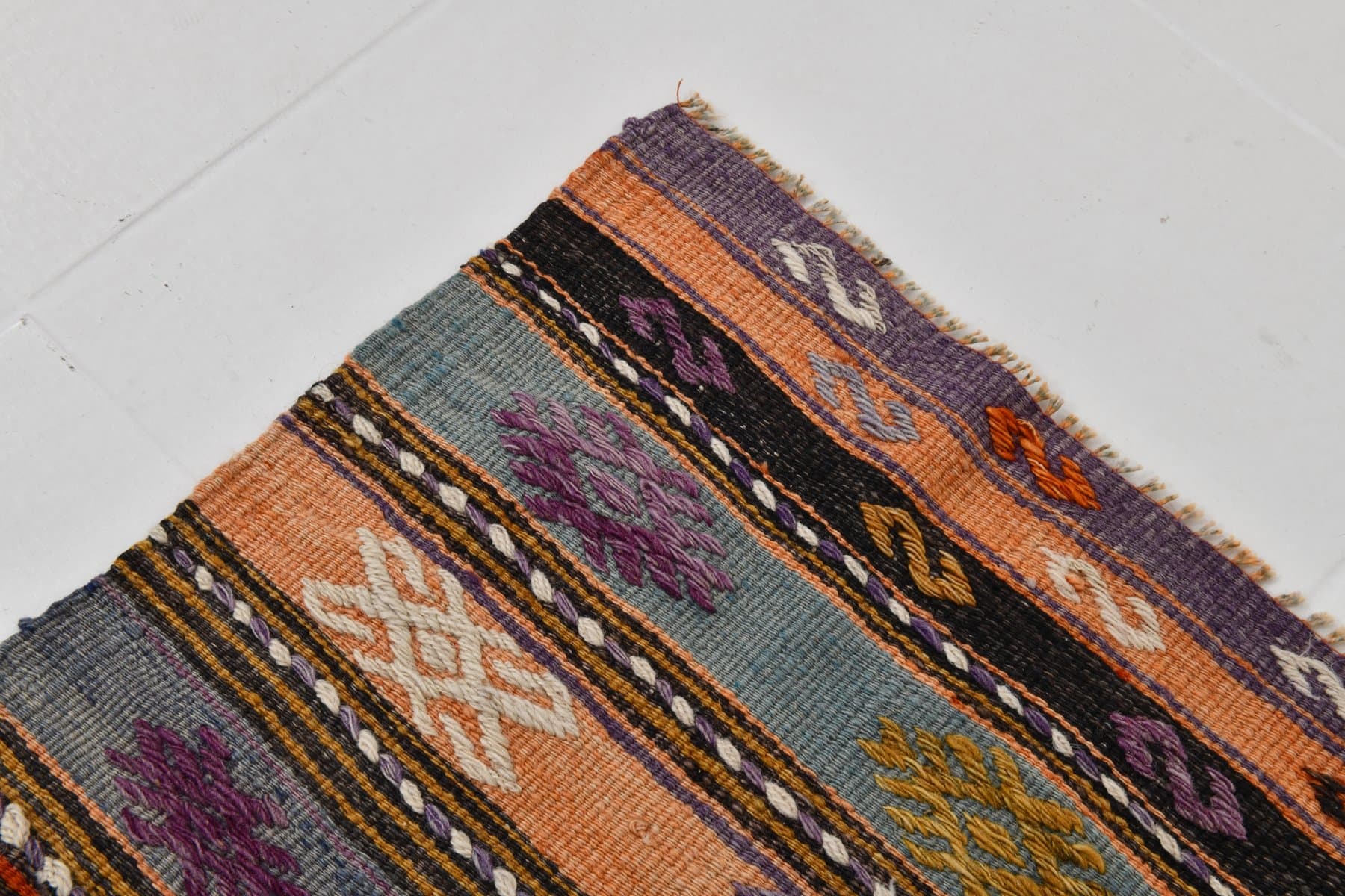 Kilim 406x58 cm, brązowy, wełna, Turcja, lata 60. - 221261