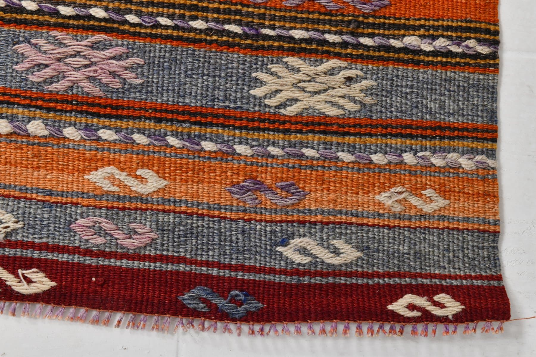 Kilim 406x58 cm, brązowy, wełna, Turcja, lata 60. - 221260