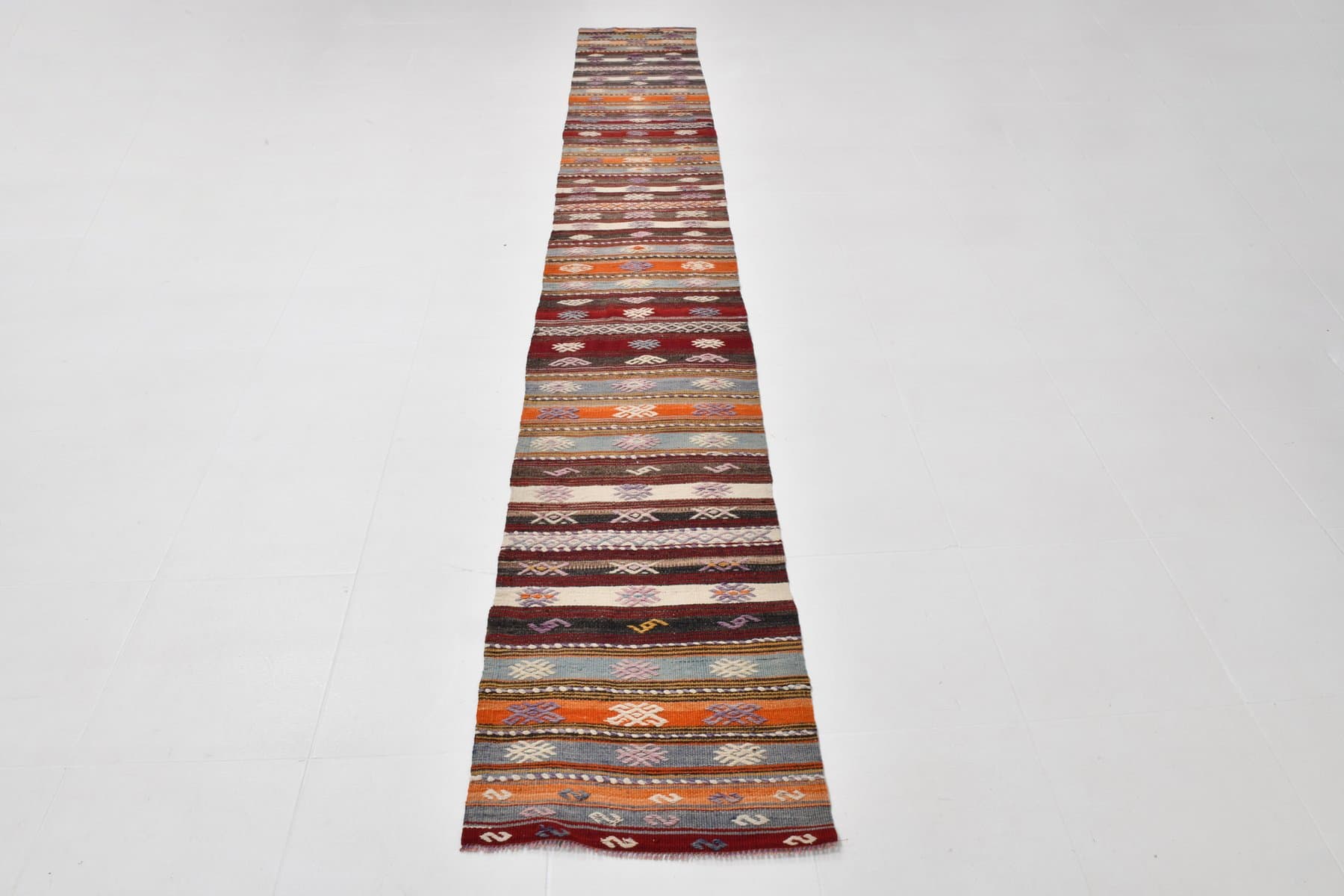 Kilim 406x58 cm, brązowy, wełna, Turcja, lata 60. - 221253