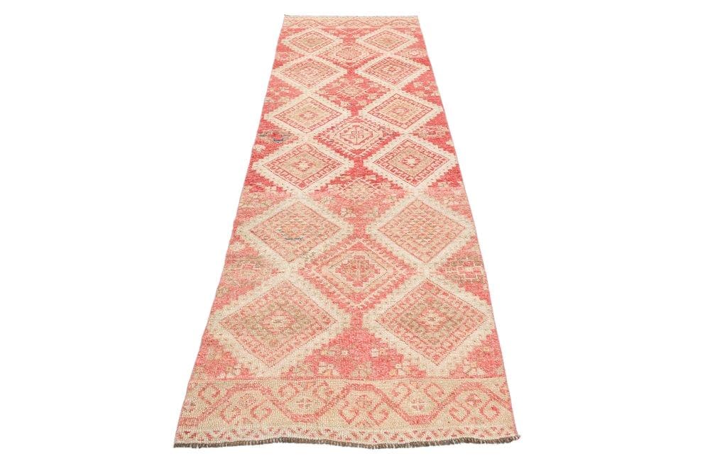 Chodnik 306x91 cm, czerwony, wełna, Turcja, lata 60.
