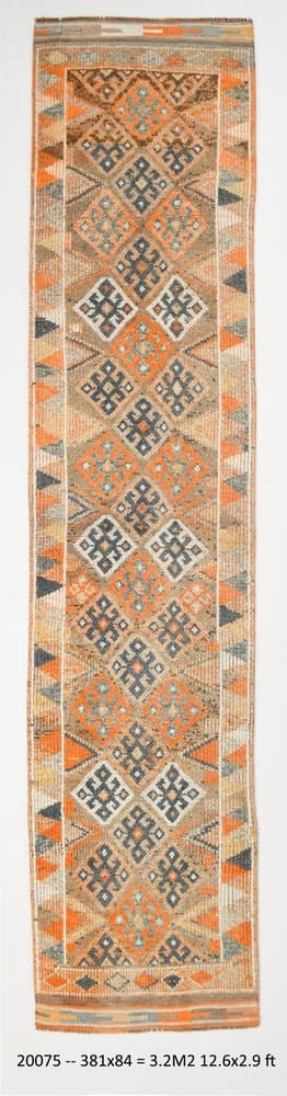 Chodnik 84x381 cm, pomarańczowy, wełna, Turcja, lata 70. - 221215