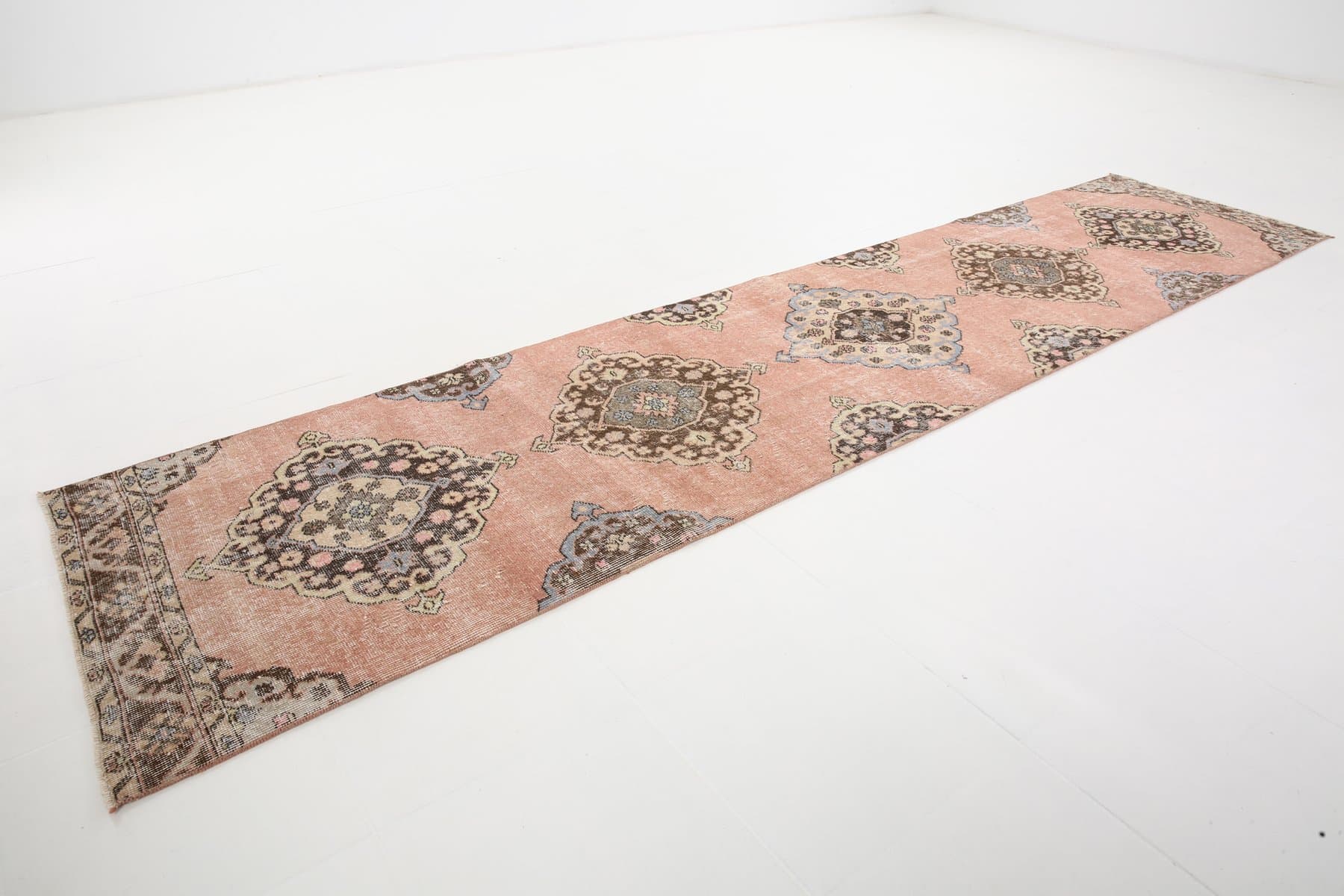 Chodnik 379x86 cm, różowy, wełna, Turcja, lata 60. - 221174