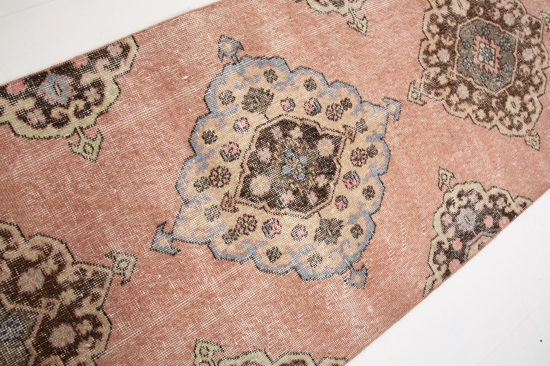 Chodnik 379x86 cm, różowy, wełna, Turcja, lata 60. - 221183