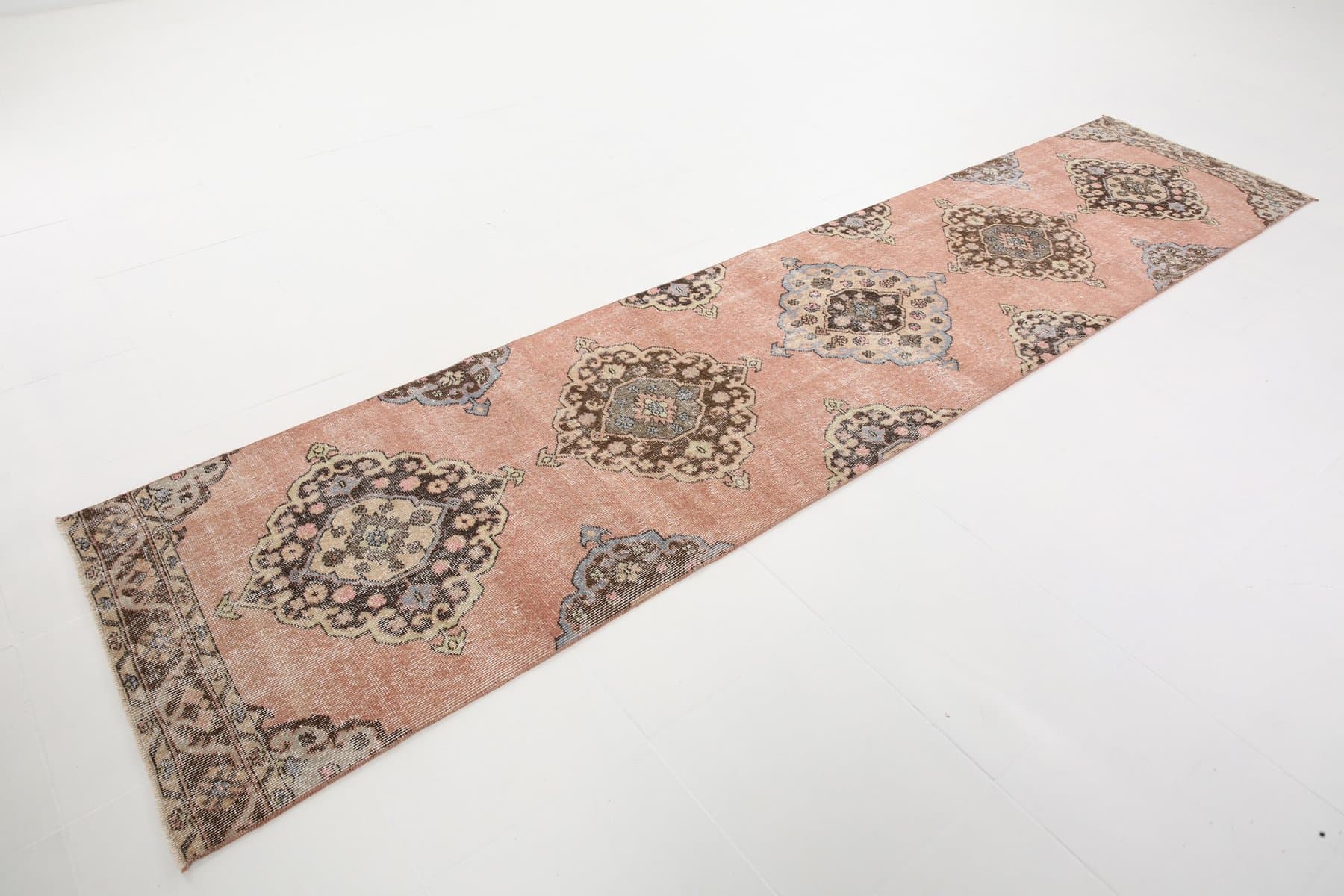 Chodnik 379x86 cm, różowy, wełna, Turcja, lata 60. - 221173