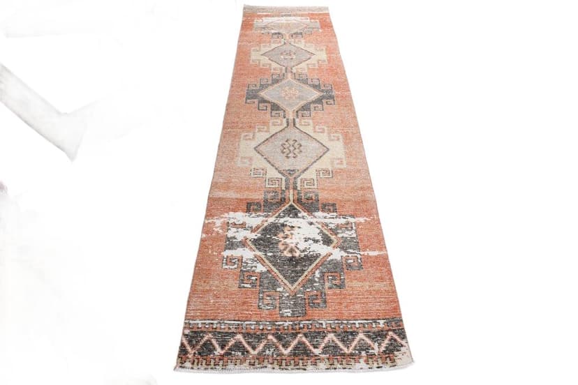 Chodnik 335x80 cm, pomarańczowy, wełna, Turcja, lata 60.