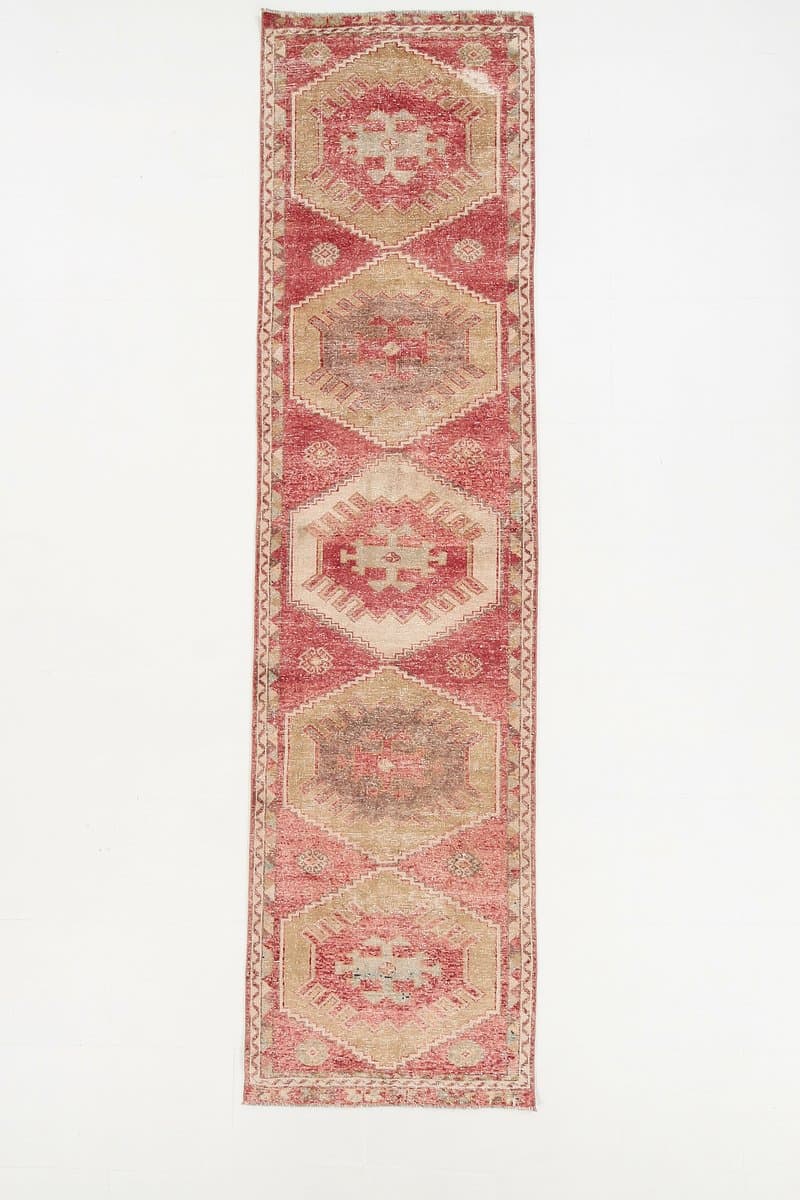 Chodnik 353x91 cm, czerwony, wełna, Turcja, lata 60. - 221136