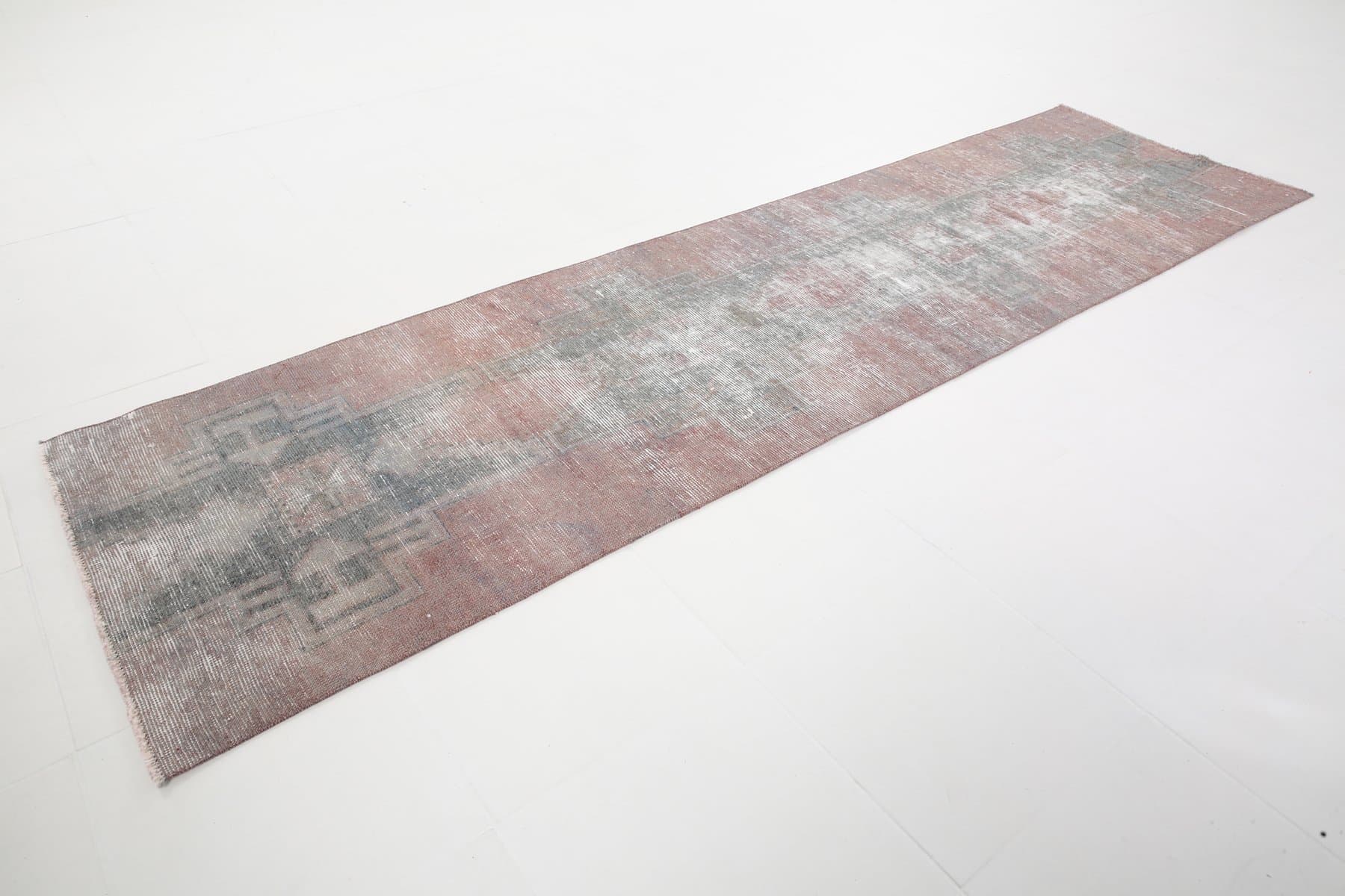 Chodnik 319x83 cm, różowy, zielony, wełna, Turcja, lata 60. - 221108