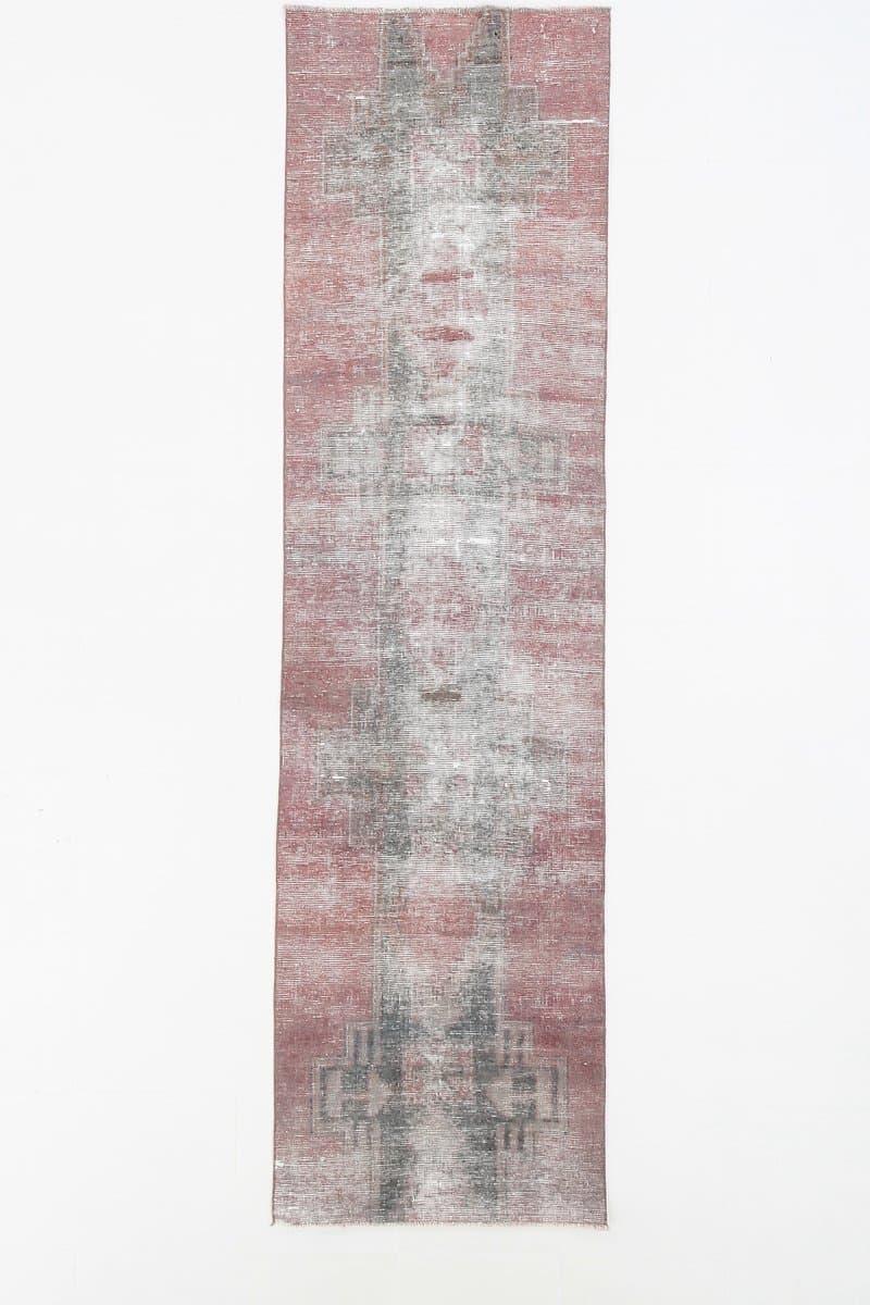 Chodnik 319x83 cm, różowy, zielony, wełna, Turcja, lata 60. - 221110