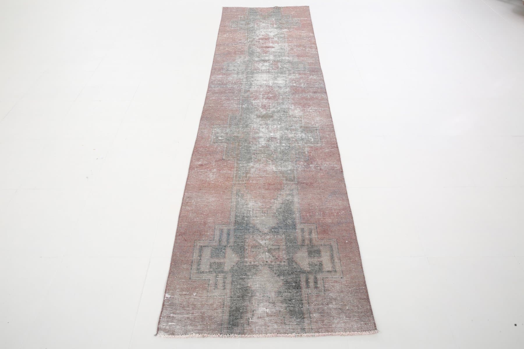 Chodnik 319x83 cm, różowy, zielony, wełna, Turcja, lata 60. - 221115