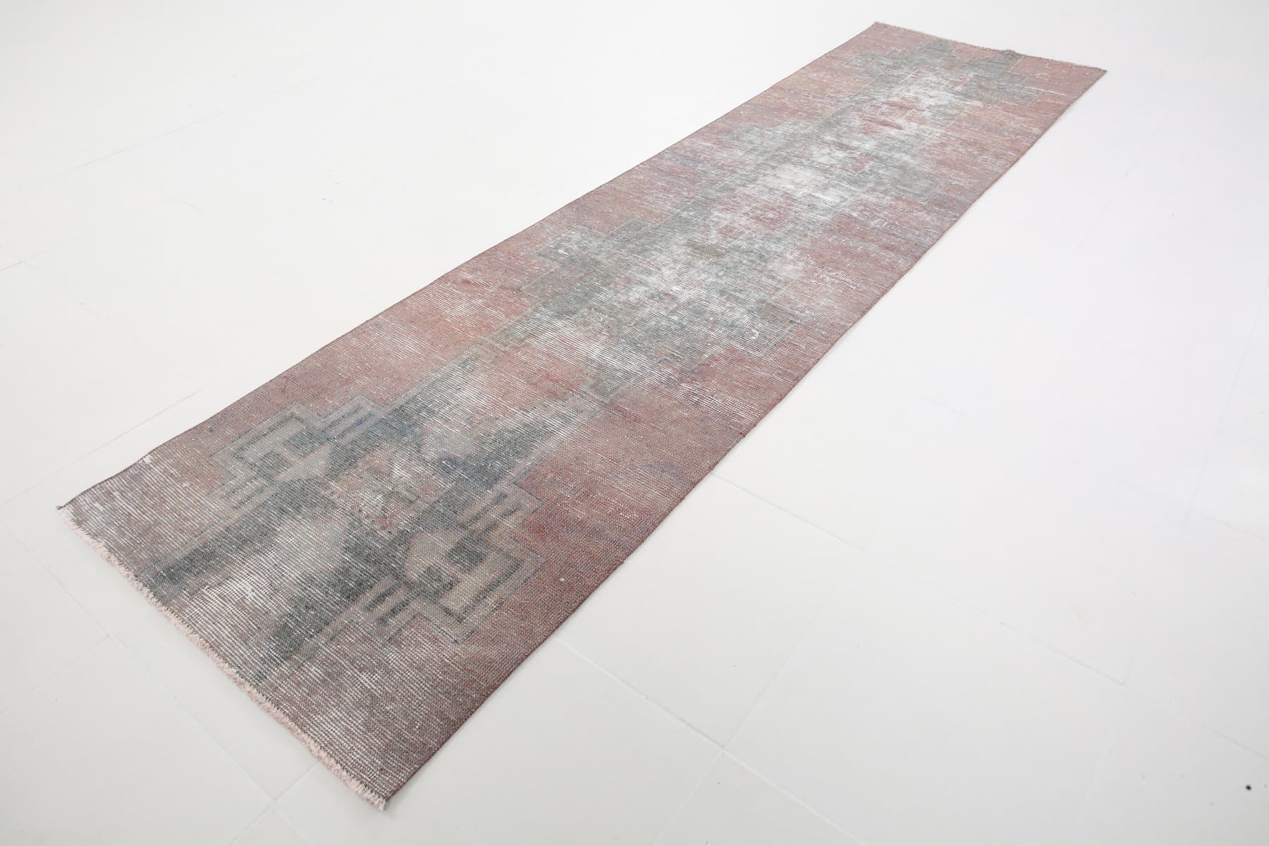 Chodnik 319x83 cm, różowy, zielony, wełna, Turcja, lata 60. - 221114