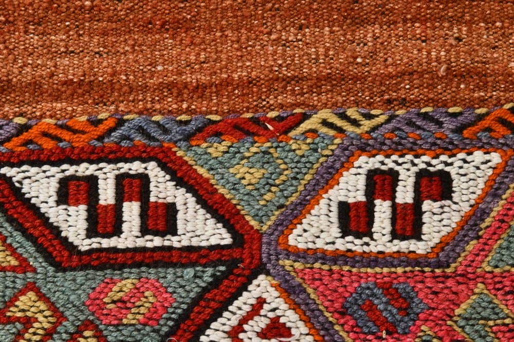 Kilim 172x130 cm, brązowy, pomarańczowy, wełna, Turcja, lata 60. - 221089