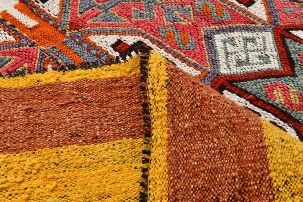 Kilim 172x130 cm, brązowy, pomarańczowy, wełna, Turcja, lata 60. - 221083