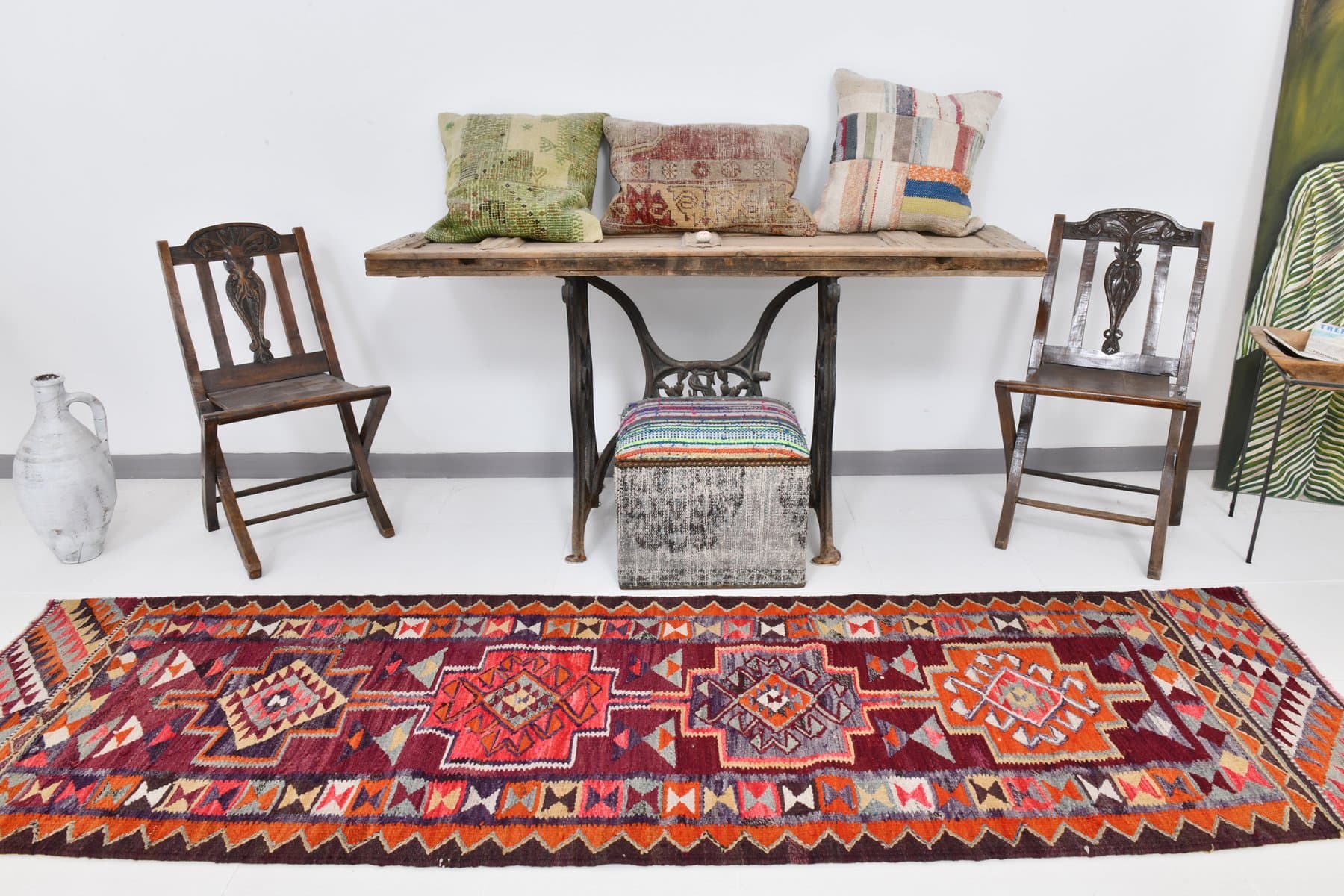 Kilim chodnik 288x83 cm, koralowy, wełna, Turcja, lata 60. - 221075