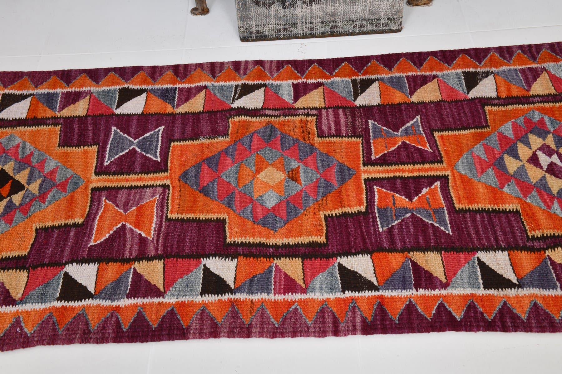 Kilim chodnik 288x85 cm, czerwony, wełna, Turcja, lata 60. - 221062