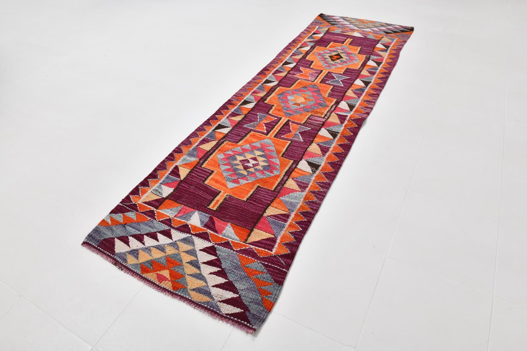 Kilim chodnik 288x85 cm, czerwony, wełna, Turcja, lata 60. - 221055
