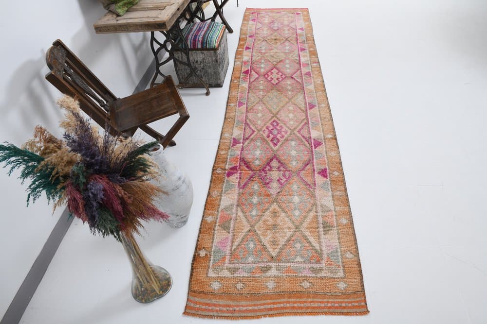 Chodnik 80x374 cm, różowy, wełna, Turcja, lata 70. - 220964