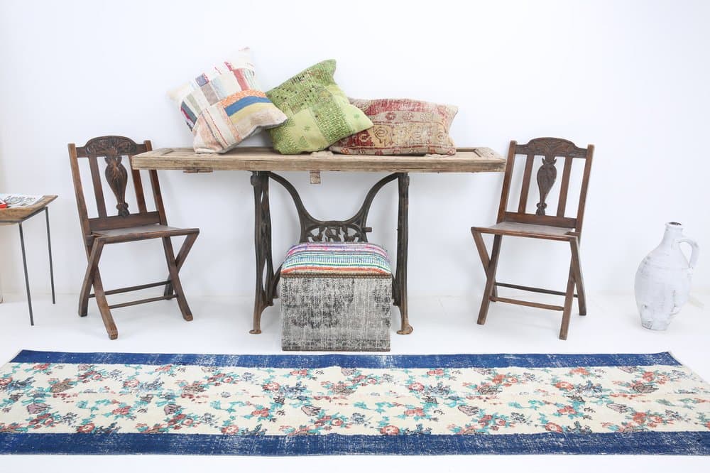 Chodnik 275x74 cm, niebieski, wełna, Turcja, lata 60. - 220925