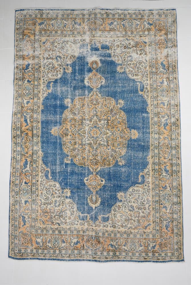 Dywan 206x304 cm, beżowy, azurowy, wełna, Turcja, lata 70. - 220891