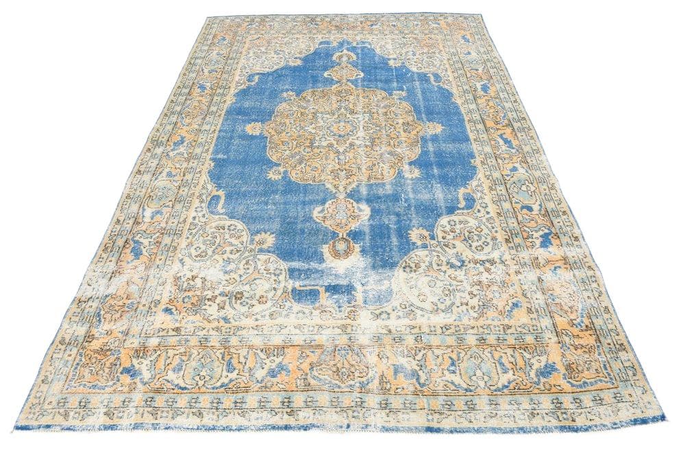 Dywan 206x304 cm, beżowy, azurowy, wełna, Turcja, lata 70.