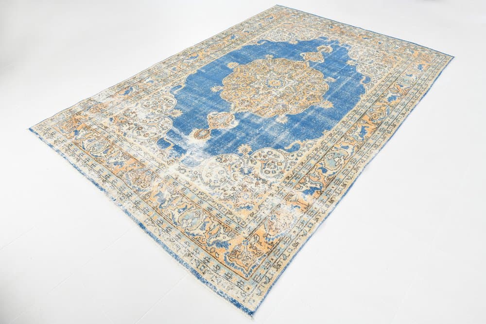 Dywan 206x304 cm, beżowy, azurowy, wełna, Turcja, lata 70. - 220886